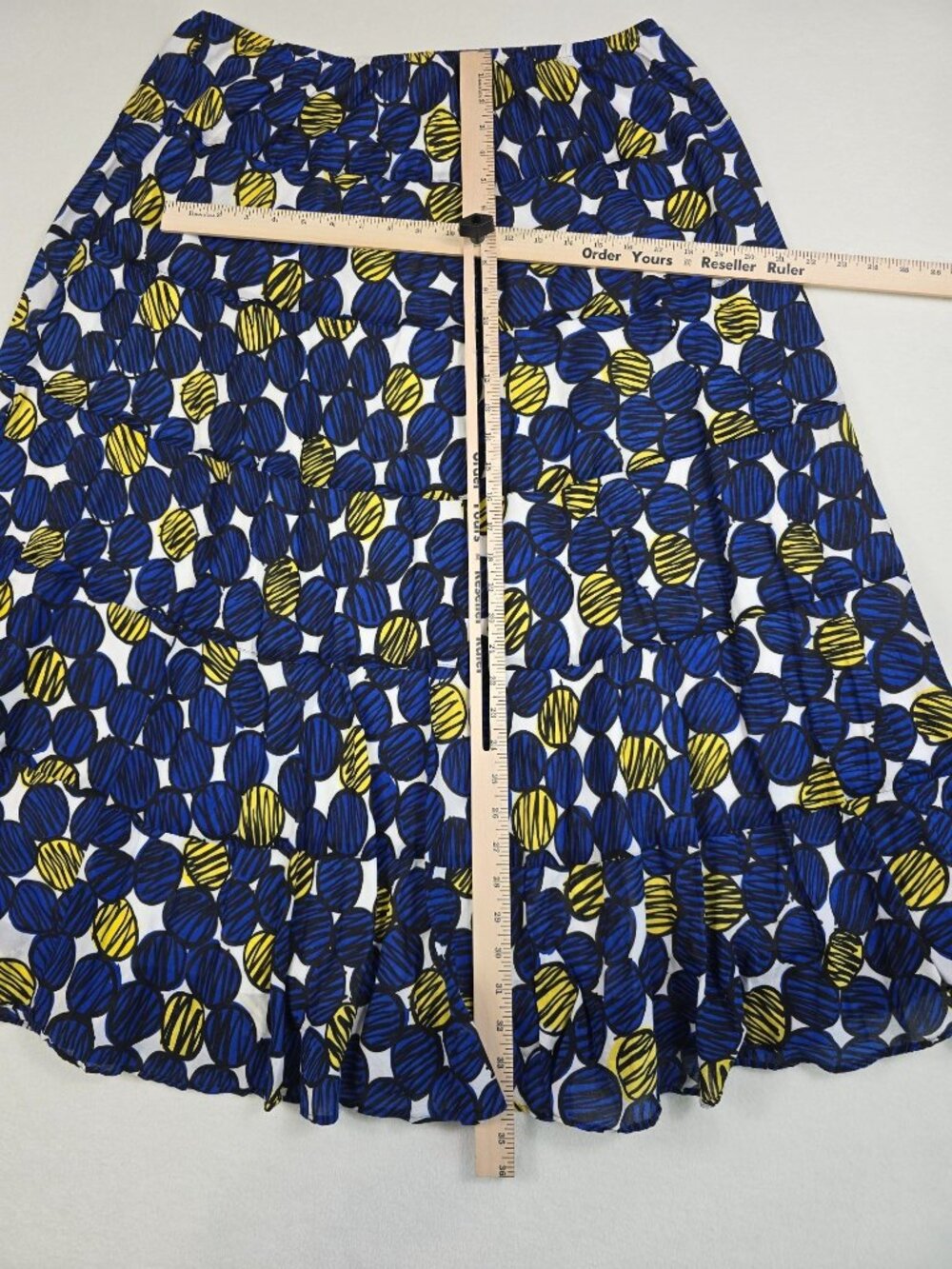 Ruby Rd Woman 20W Blue & Yellow Artsy Circle Print Cotton Skirt Elastic Waist - Picture 5 of 5
